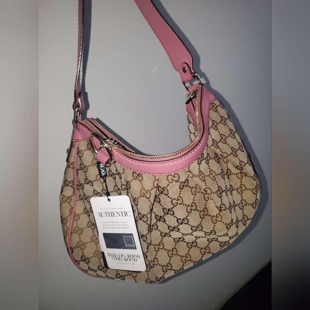 Gucci Bag Brown canvas pink leather
